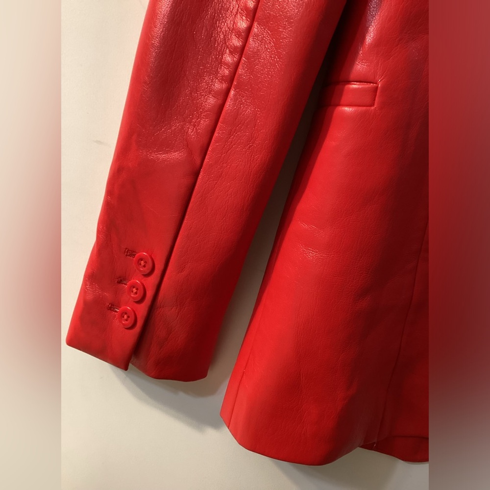 Alice + Olivia Red Macey Faux Leather Blazer Size 8 - Picture 12 of 16